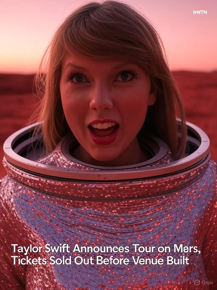 Image that is a representation of Taylor Swift Announces Tour on Mars, Tickets Sold Out Before Venue Built