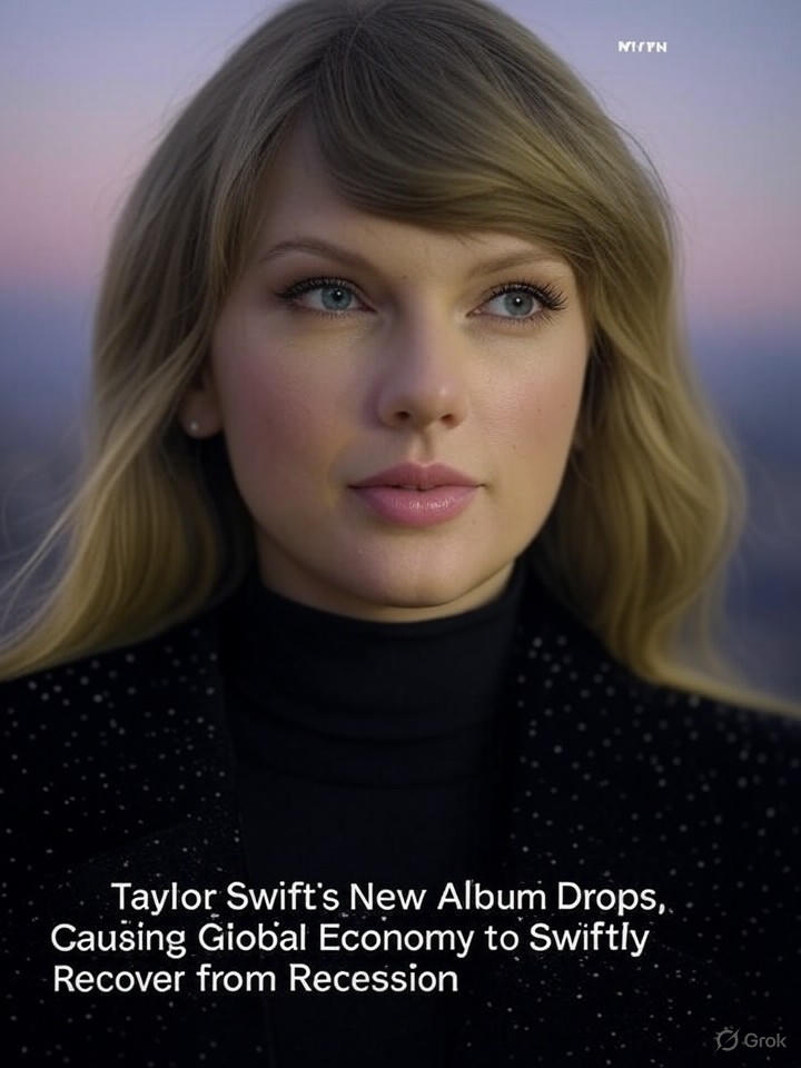 Image that is a representation of Taylor Swift's New Album Drops, Causing Global Economy to Swiftly Recover from Recession