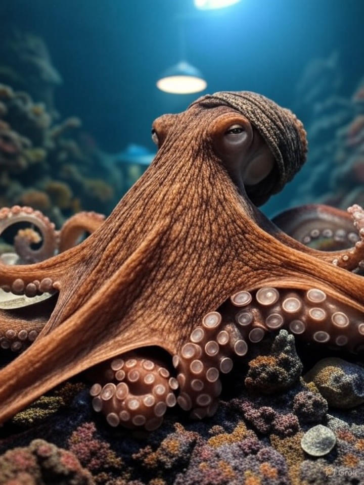 Image that is a representation of Clever Octopus Escapes Aquarium, Starts Underground Ink Empire