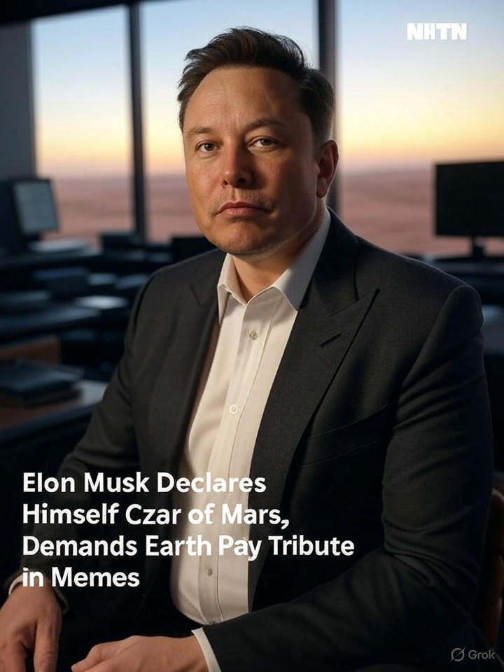 Image that is a representation of Elon Musk Declares Himself Czar of Mars, Demands Earth Pay Tribute in Memes
