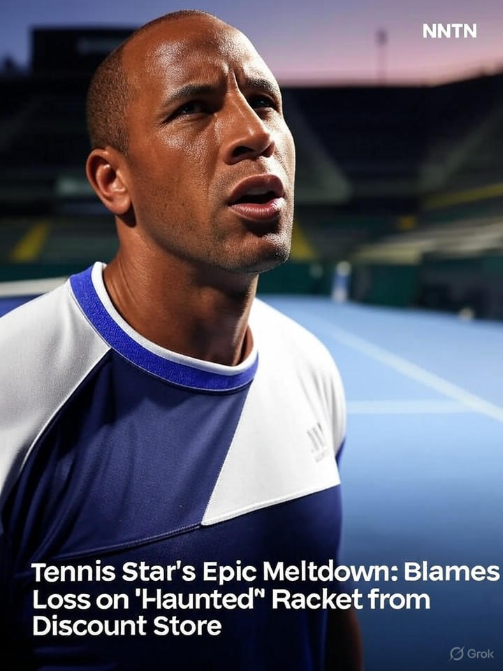 Image that is a representation of Tennis Star's Epic Meltdown: Blames Loss on 'Haunted' Racket from Discount Store
